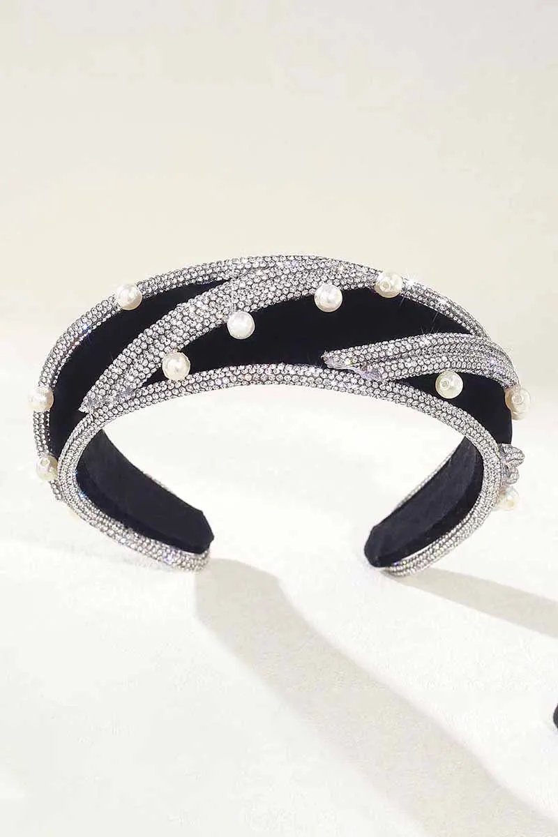 2025 Rhinestone Headbands Twill Pearl Embellishment Wide Wedding Accessories HRBL0013