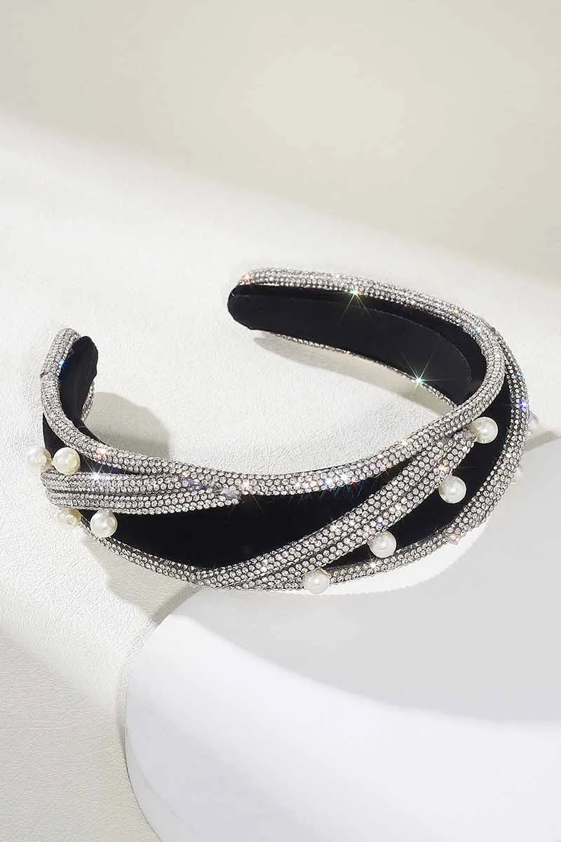 2025 Rhinestone Headbands Twill Pearl Embellishment Wide Wedding Accessories HRBL0013