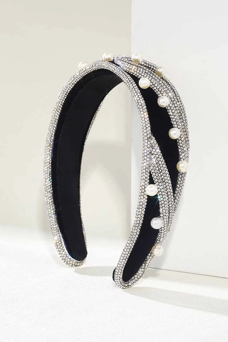2025 Rhinestone Headbands Twill Pearl Embellishment Wide Wedding Accessories HRBL0013