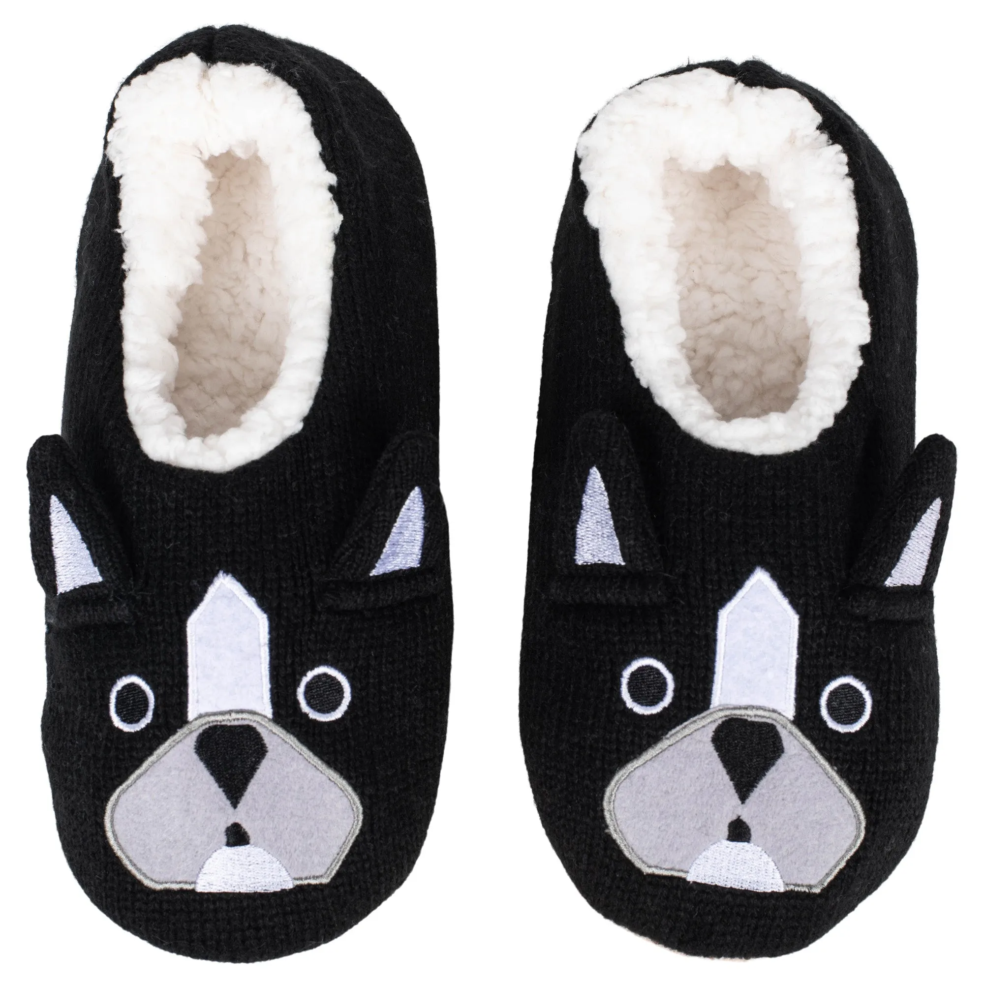 Bulldog Black Women's Animal Cozy Plush Lined Non Slip Fuzzy Slipper - Medium