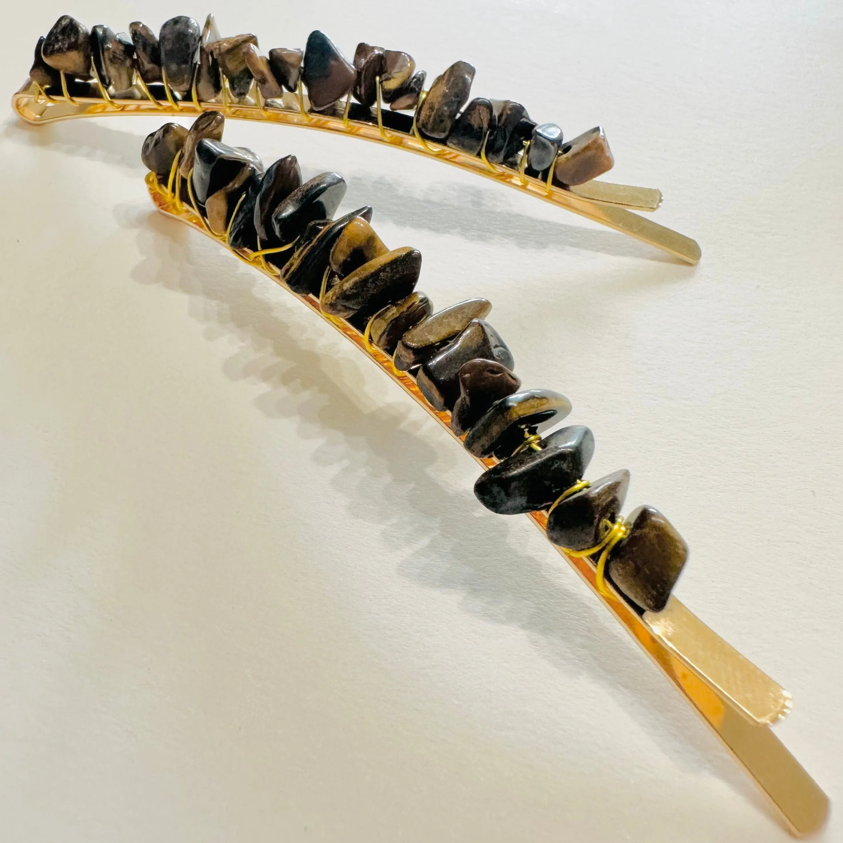 Cora Tiger Eye Semi Precious Barrettes | Hair Pins