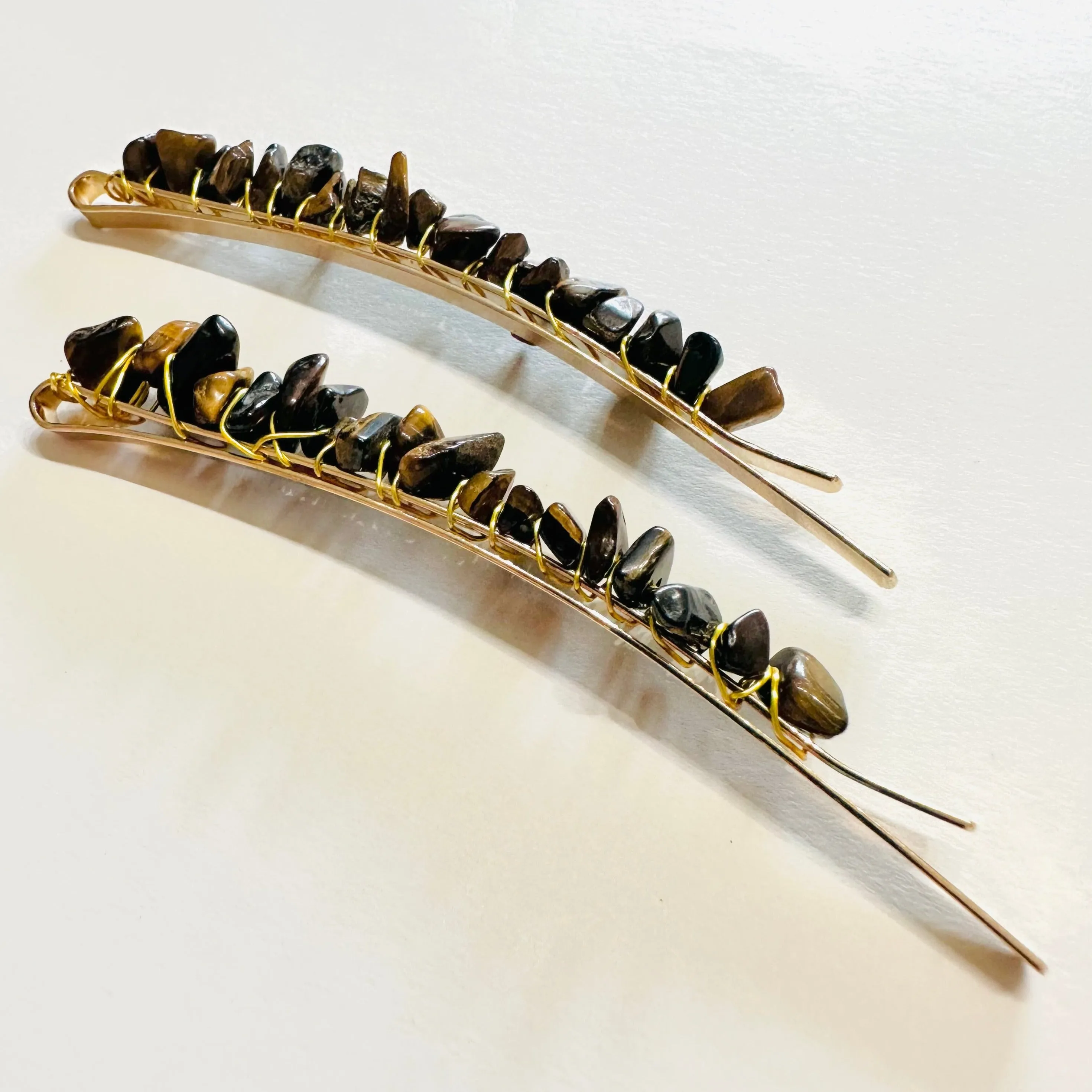 Cora Tiger Eye Semi Precious Barrettes | Hair Pins