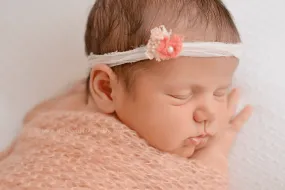 Coral Pink Peach Mohair Knit Wrap