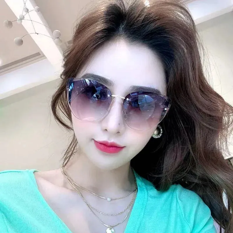 Driving Frameless Car Oversized Fashion Retro Pink Women Men Polygon Rimless Sun Gradient Sunglasses