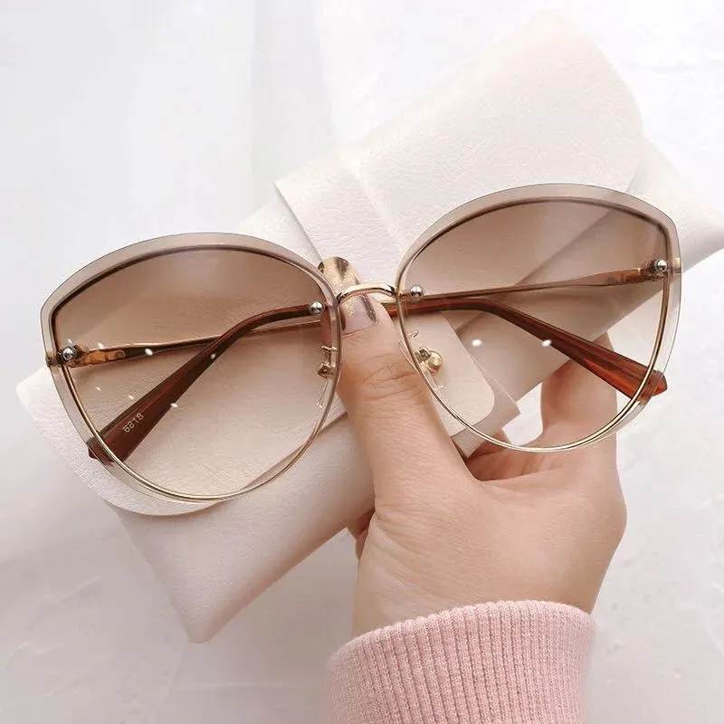 Driving Frameless Car Oversized Fashion Retro Pink Women Men Polygon Rimless Sun Gradient Sunglasses