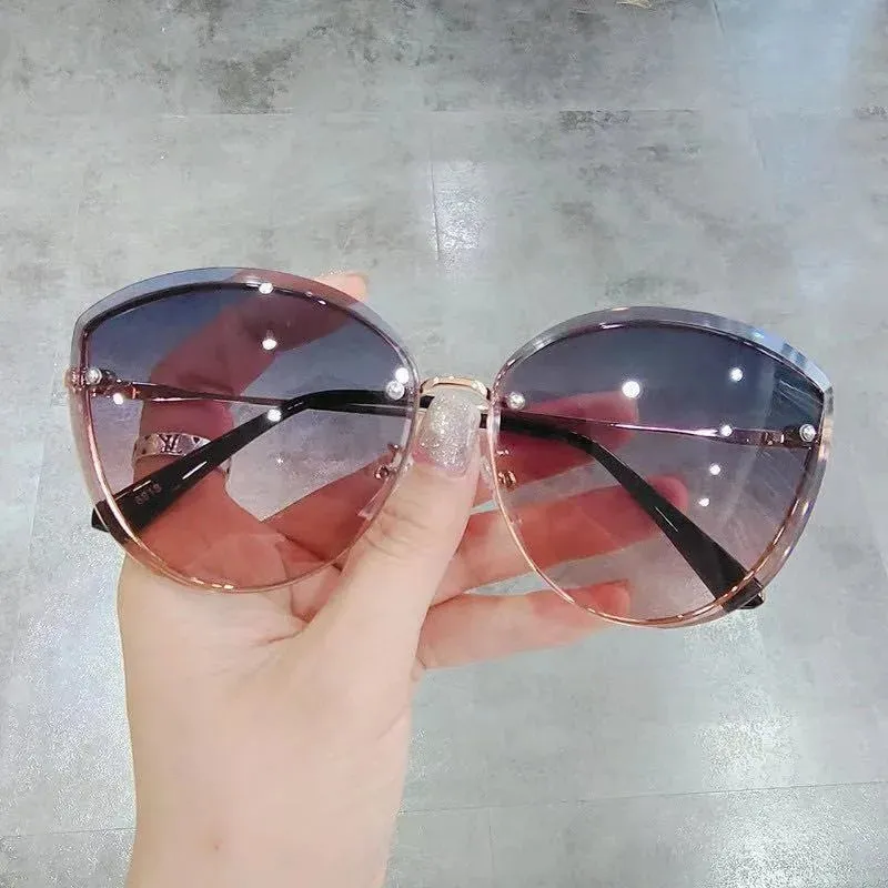 Driving Frameless Car Oversized Fashion Retro Pink Women Men Polygon Rimless Sun Gradient Sunglasses