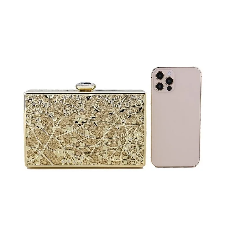 Embossed Metal Chain Clutch