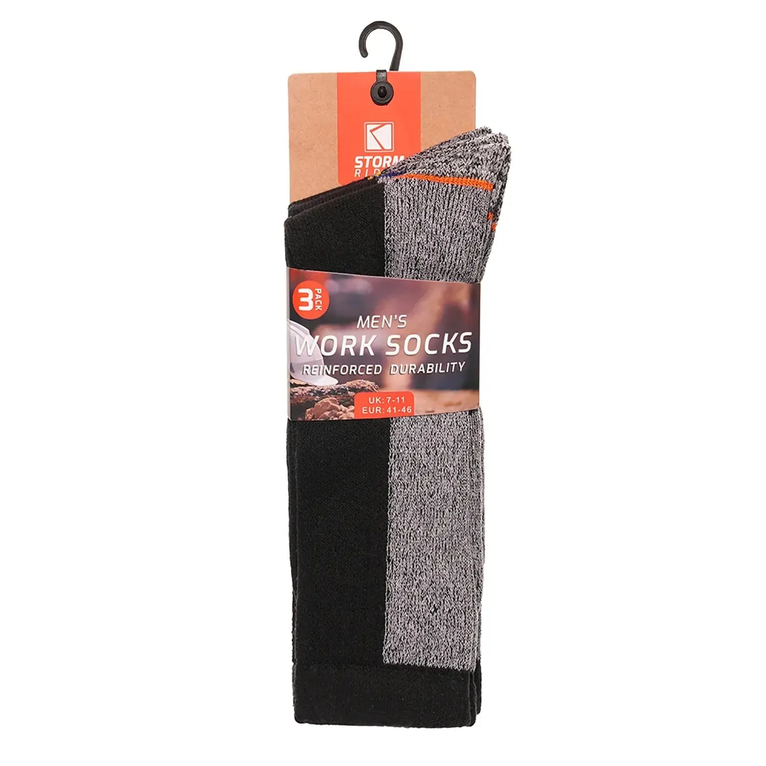 Pack Of 3 Mens Work Socks Reinforced Cotton Rich Grey UK 7-11