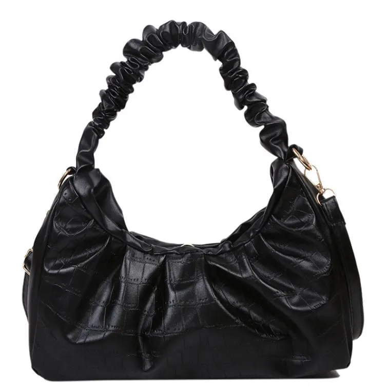 PB149 Black Crocodile Scrunched Handle Purse